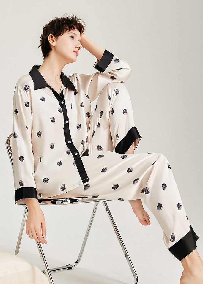 Silk Long Sleeve Pajama Set, Polka Dot Print