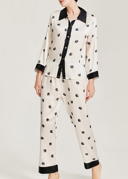 Silk Long Sleeve Pajama Set, Polka Dot Print