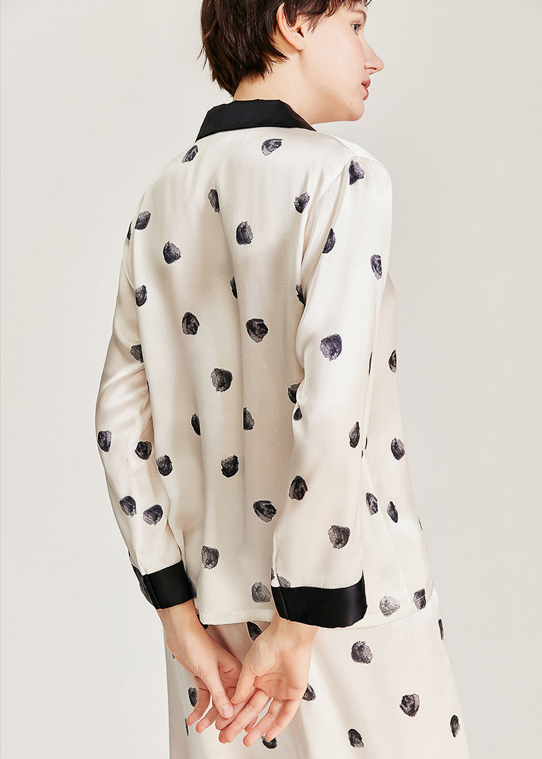 Silk Long Sleeve Pajama Set, Polka Dot Print