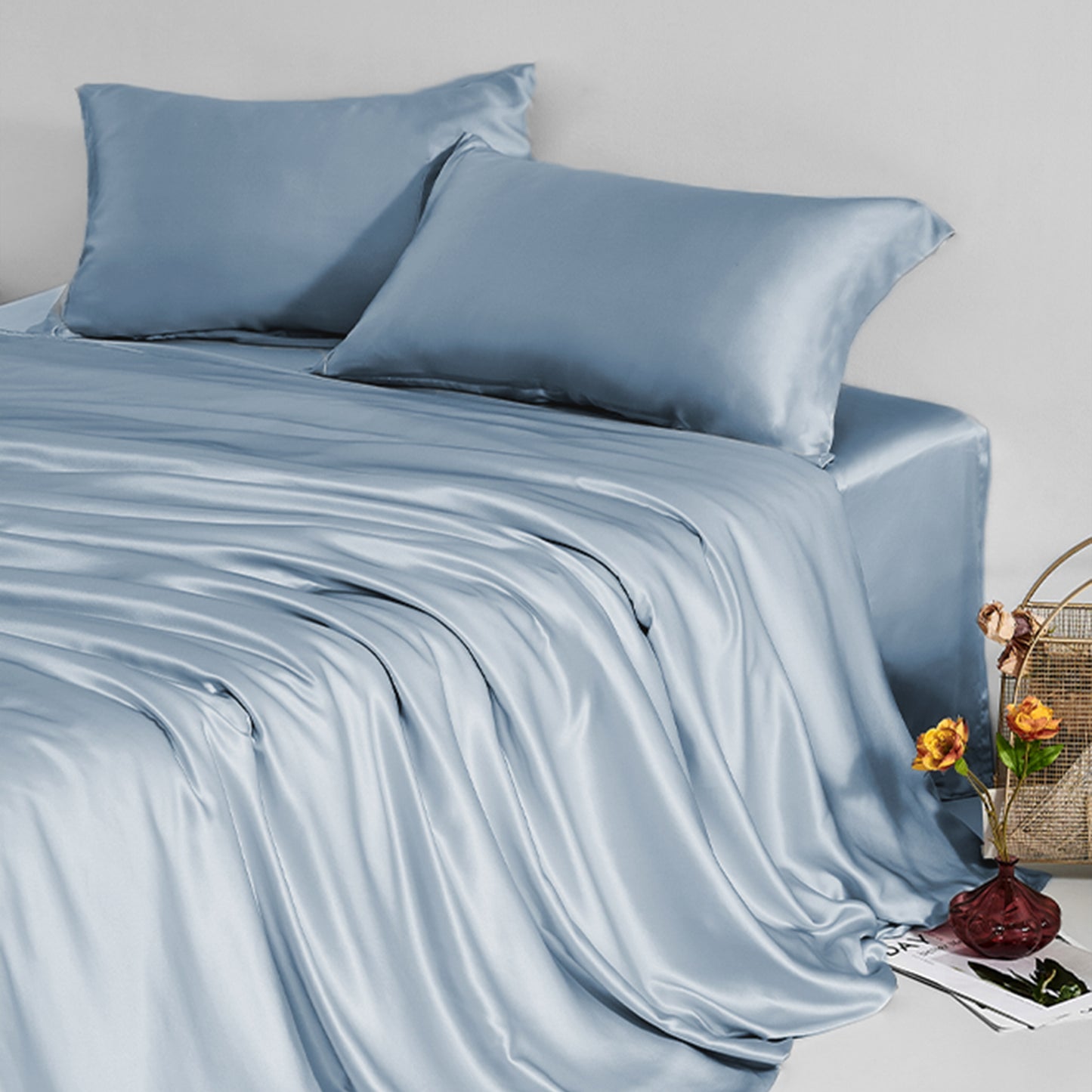 Silk Duvet Cover, Serenity Blue