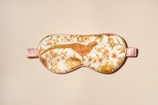 Pearl Pink Bird Printed Silk Eye Mask