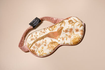 Pearl Pink Bird Printed Silk Eye Mask