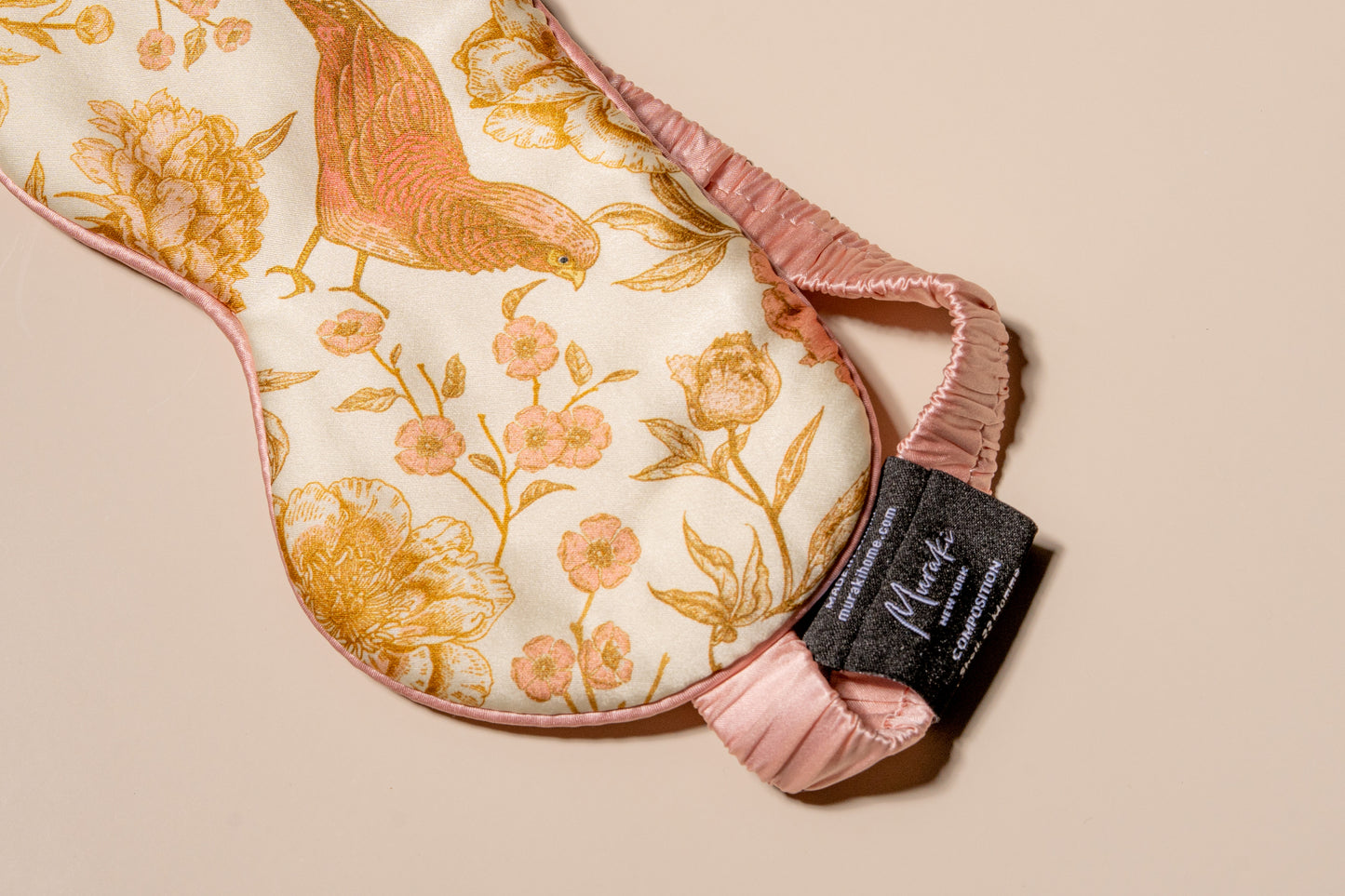 Pearl Pink Bird Printed Silk Eye Mask