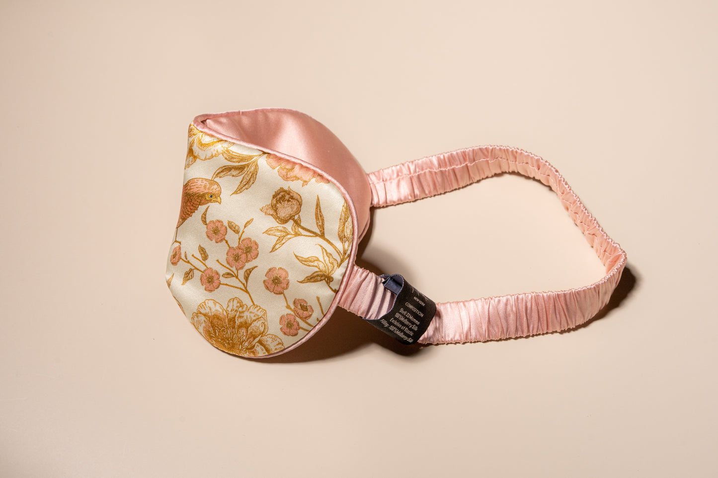 Pearl Pink Bird Printed Silk Eye Mask